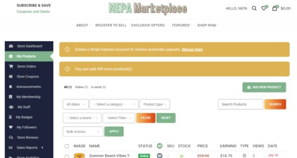 Add a Product to your NEPA Marketplace store dashboard
